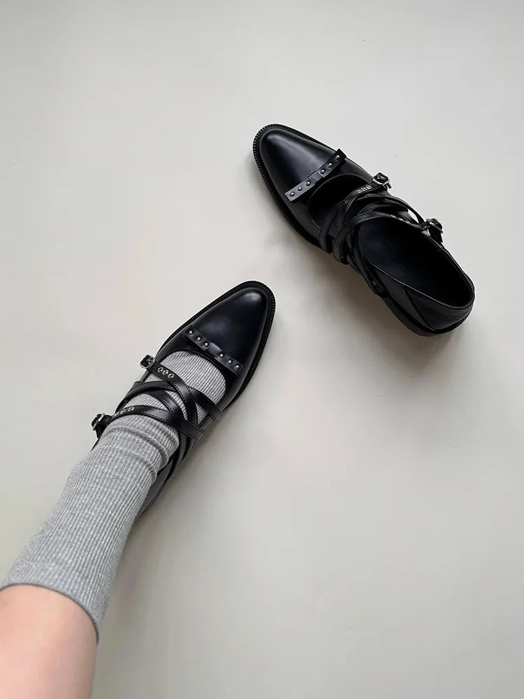 Roman Style Pointed Toe Shoes Mid Heels Rivet Single Shoes Elegant Versatile