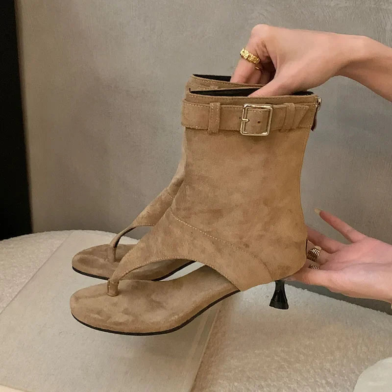 Open Toe Ankle Boots With Thin Heels Footwear Heeled Short Sandals Booties Shoes Flip flops