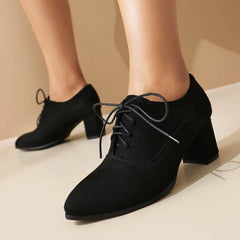 Bohemian Style Printed Fabric Lace Up High Heeled Shoess Round Toe Cross Tied Pumps Casual Oxfords 35-48