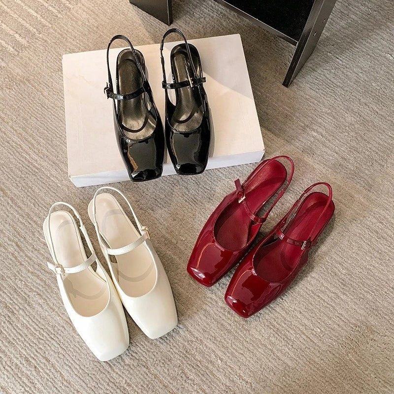 French Bag Head Mary Jane Sandals One-word Buckle Belt Rear Empty Flat-soled Temperament Single Shoes