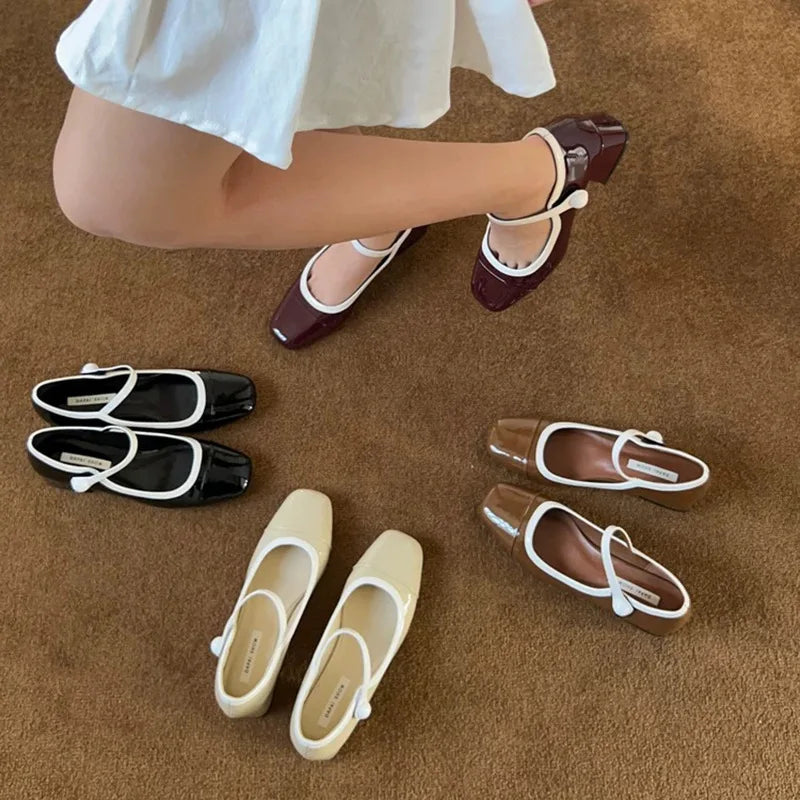 Sweet French Thick Heel Single Shoes Round Head Light Mouth Patent Leather High Heels
