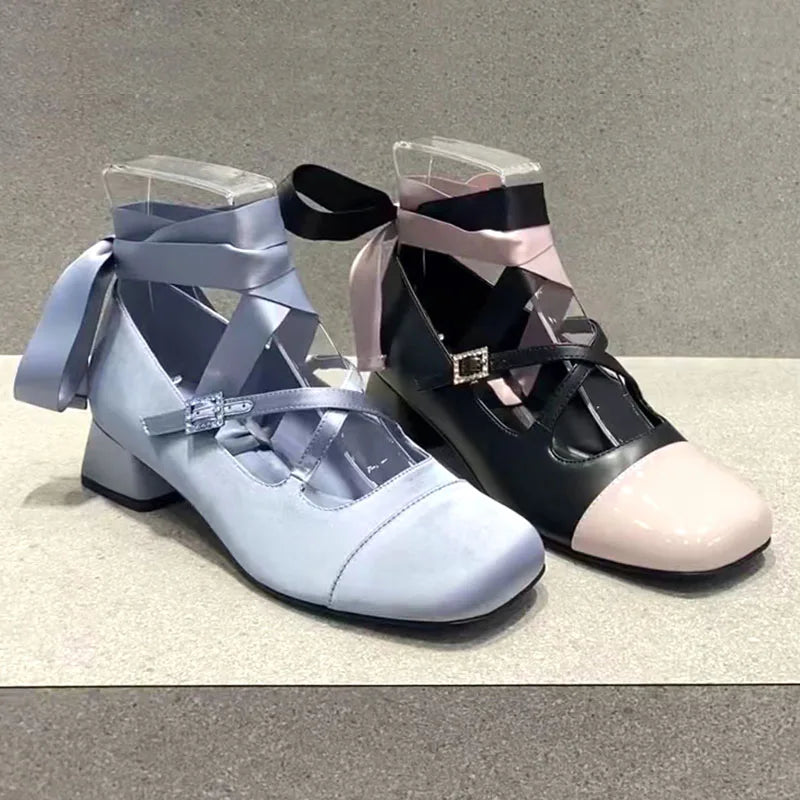 Ballet Elegant Blue Black Pink Heels Round Toe Lolita Mary Janes PumpsFree Shipping Shoes On Offer Sandals 2024