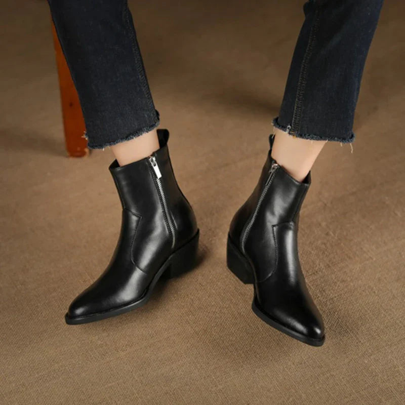 Shoes Warm Wool Boots Pointed Toe Chunky Boots Genuine Leather Boots Fur Boots
