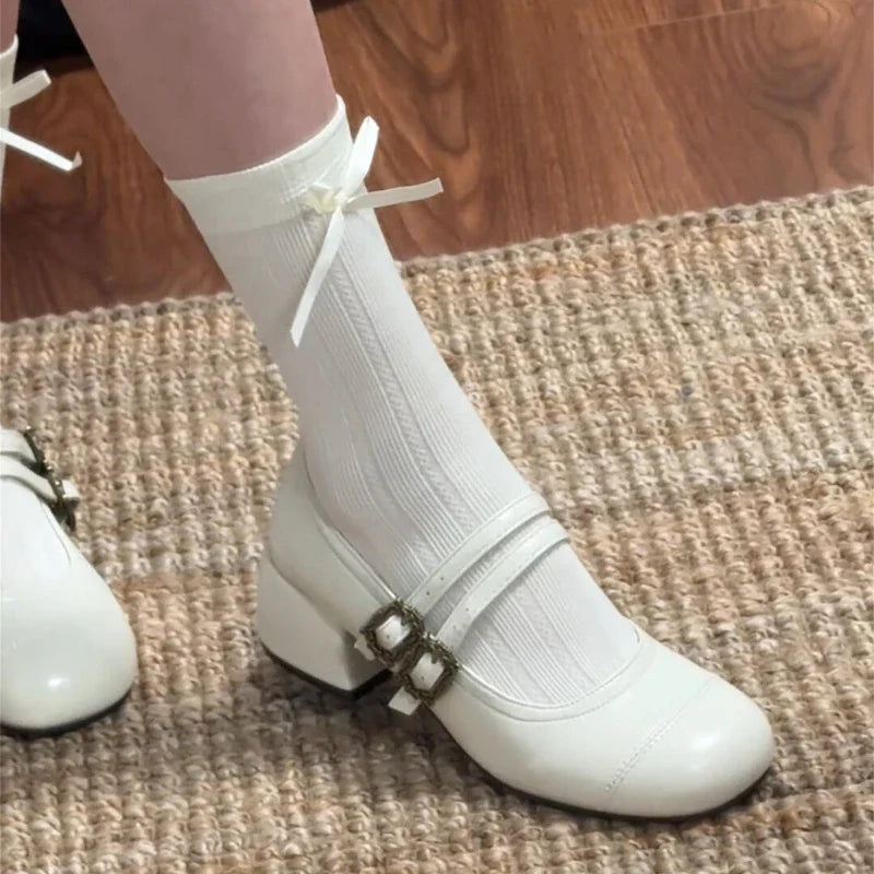 Thick Heel Mary Jane Shoes Metal Buckle Strap Shoes Outdoor Slip On Elegant Dress Pumps