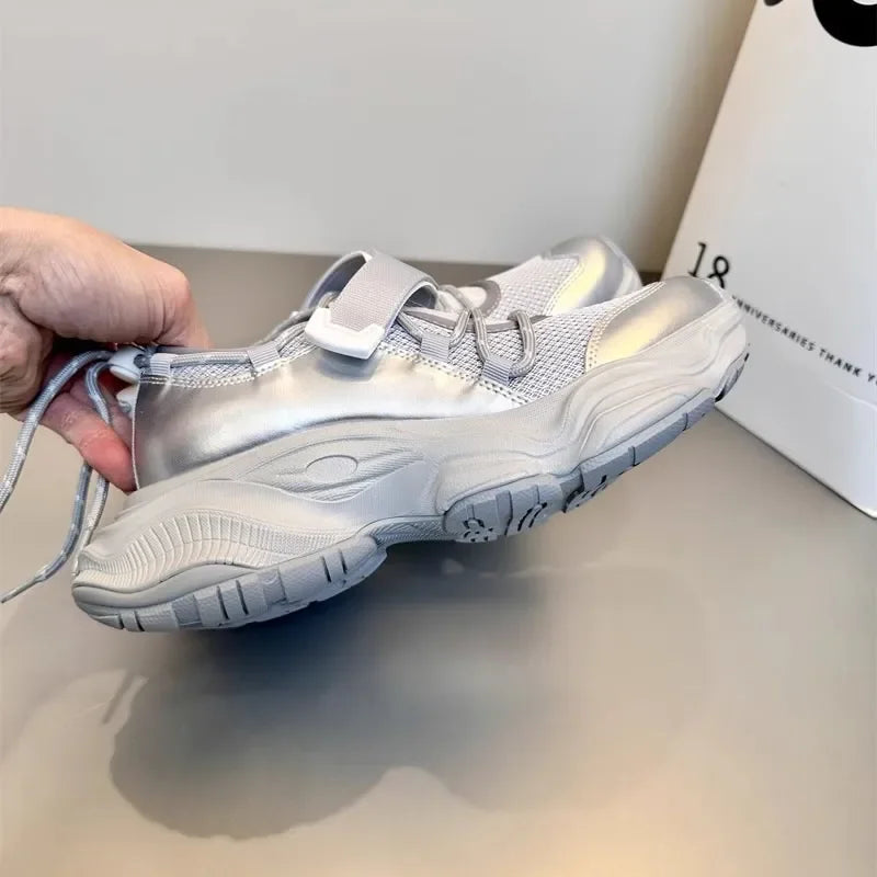 Breathable Mesh Hollow Out Thick Bottom Casual Sports Shoes Thin Mary Jane Shoes Magic Tape Leisure Sports Shoes