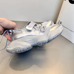 Breathable Mesh Hollow Out Thick Bottom Casual Sports Shoes Thin Mary Jane Shoes Magic Tape Leisure Sports Shoes