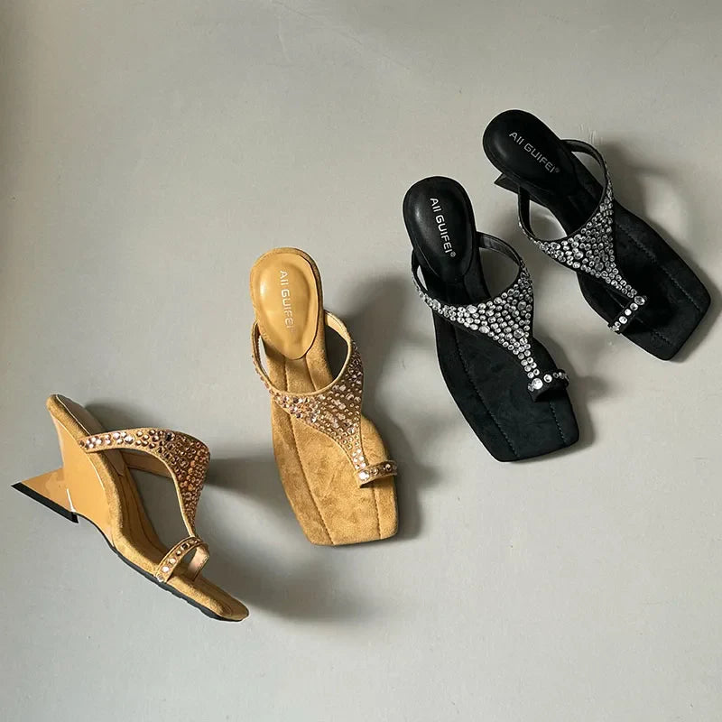 Footwear Wedges Slippers Shoes Rhinestones Heeled Slippers