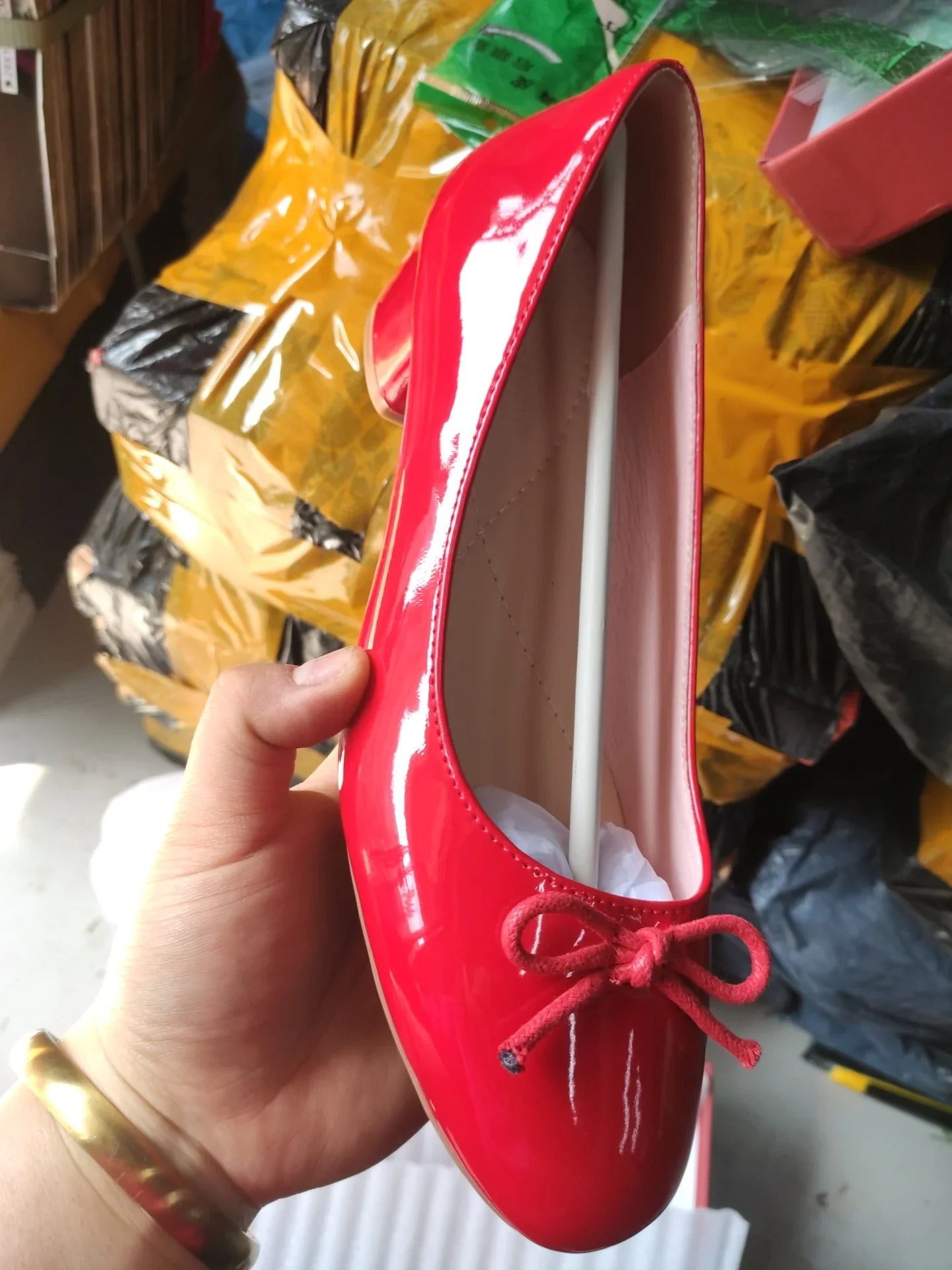 Round Toe Burgundy Cherry Red Ballet Shoes High Low Heel Bow Pumps Low Top Flat Patent Leather Small Red Shoes