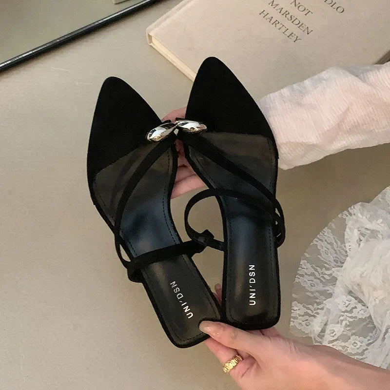 Metal Wedges Slippers Shoes Flip flops Footwear Pointed Toe Heeled Slippers Pumps Slides Shoes