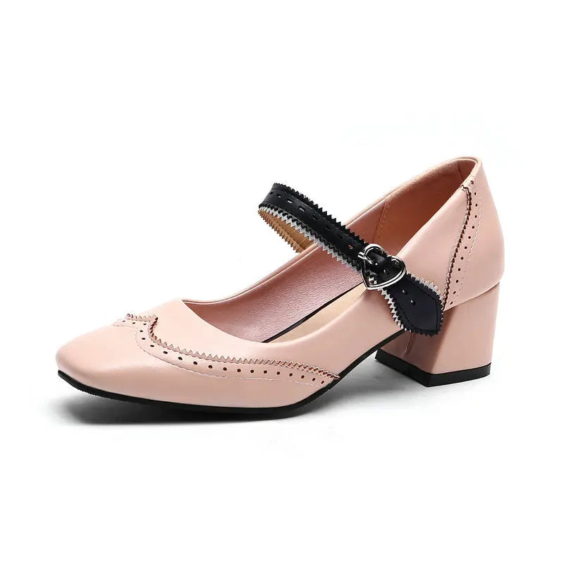 Slimming Shoes Casual Heels Square Toe Sandals Pump Shallow Mouth Mary Jane All-Match Comfortable Latest