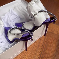 Crystal High Heels Sandals Pointed Toe Shoes Woman Slippers Party Dress Pumps Slingback Zapatos