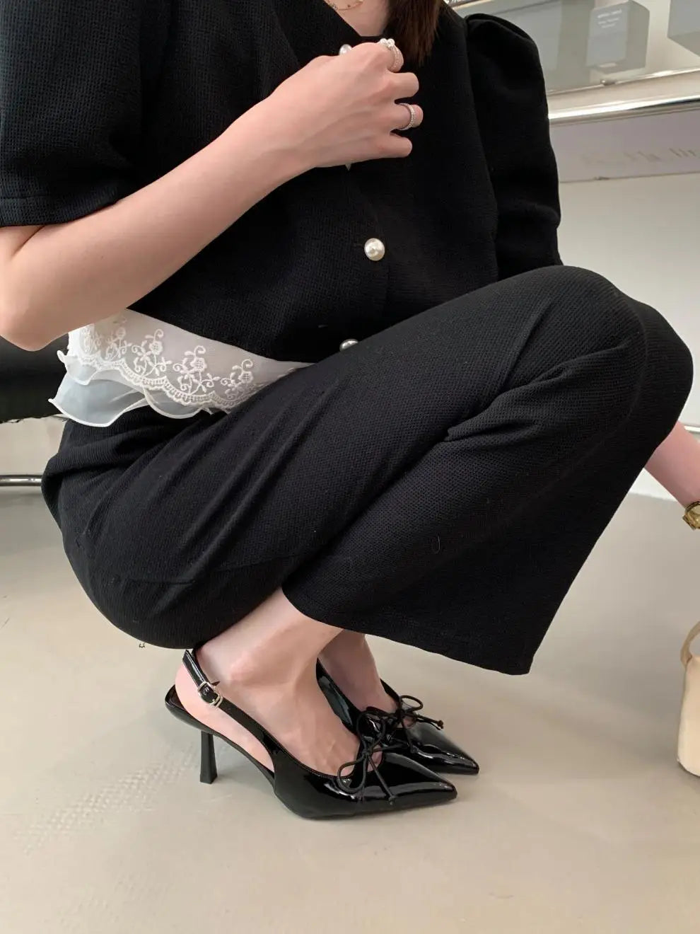 Sale Of Shoes Beige Heeled Sandals Black Pointed Comfort Girls Bow High Clear Low Fabric Casual P