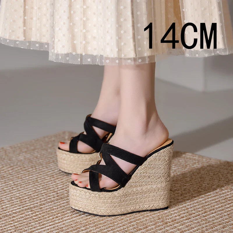 Size 32-39 Open Toe Sandals High Heel Wedge Platform Beach Sandals Shoes