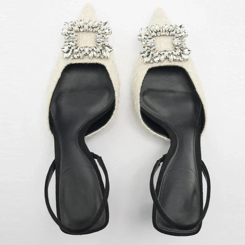 Square Rhinestone Mid Heels Pumps