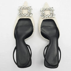 Square Rhinestone Mid Heels Pumps