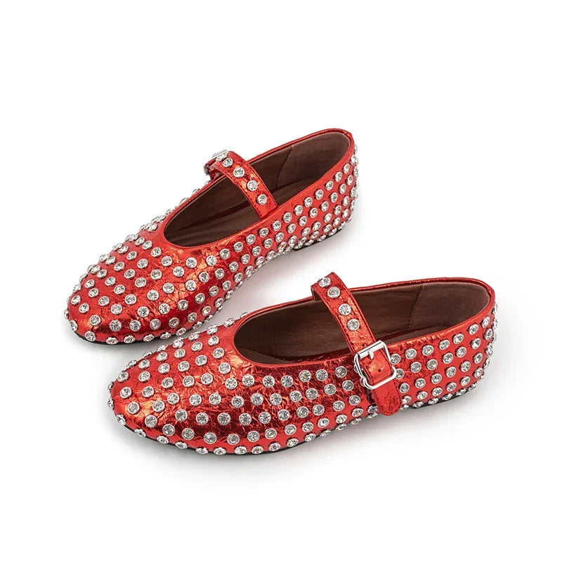 Casual Comfort Flat Mary Jane Single Shoes European and American Rivet Buckle Shoes Dance Shoes