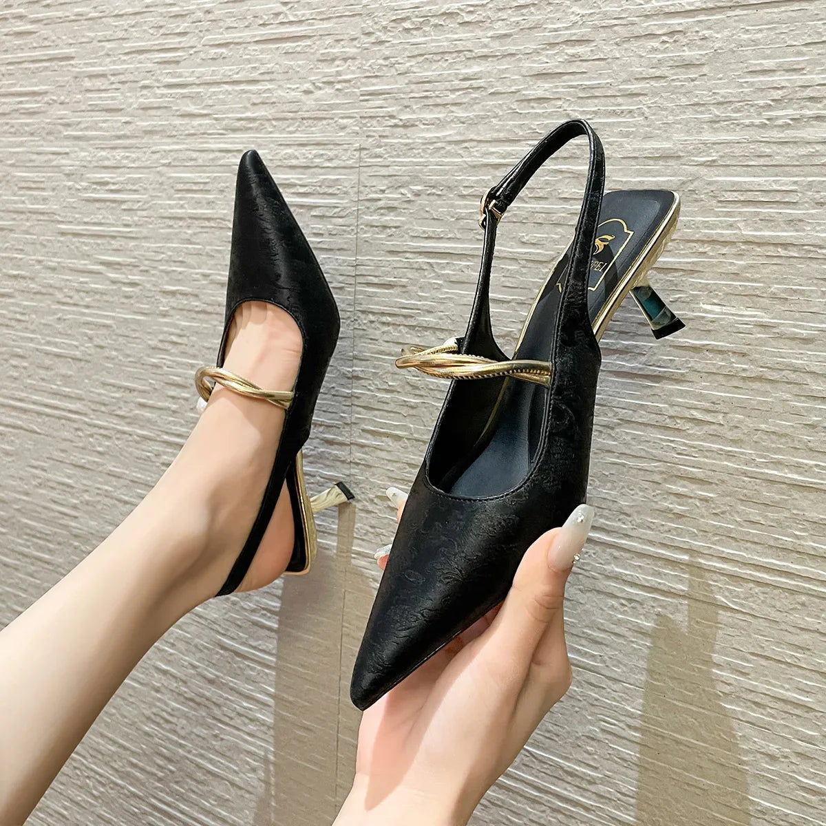 Satin Pointed Toe High Heels Sandals Green Slingback Party Muller Pumps