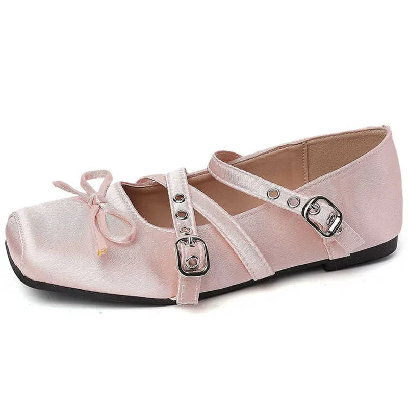 Butterfly-knot Flat Mary Jane Comfort Soft Sole Elegnat Square Toe Dress Ballets Shoes