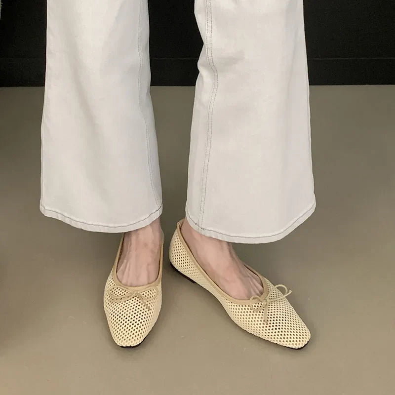 Mesh Flats Slip On Shoes Shallow Butterfly-Knot Ballet Flats Dance Shoes 2025