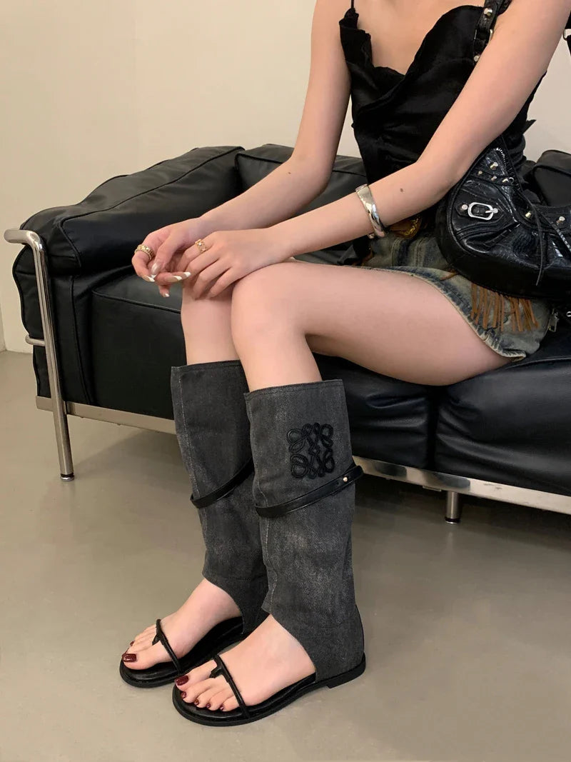 Black Flat Sandals Boots