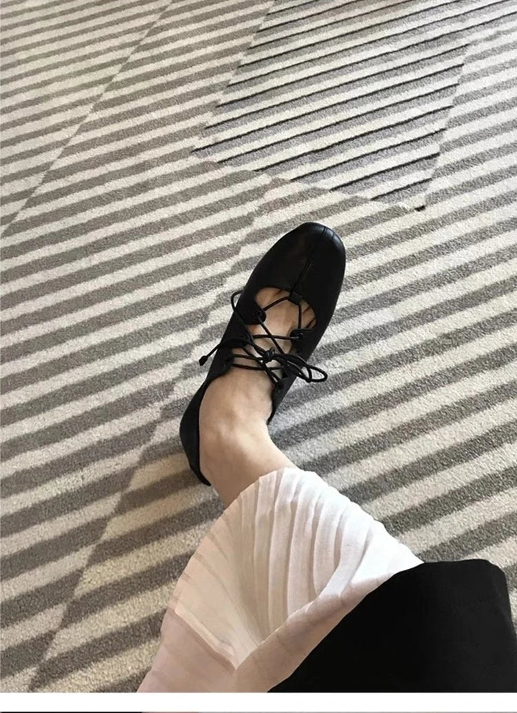 Ballet Shallow Flat Shoes Soft Commuting Retro Cross-laced Flat Mary Jane Shoes