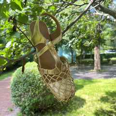 French Retro Hollowed Out Mesh Sandals Square Toe Sandals