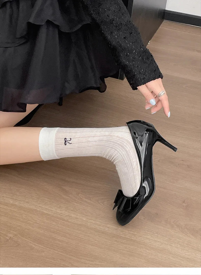 Thin High Heel Mary Jane Shoes Butterfly-knot Slip On Shoes Elegant Stripper Party Dress Pumps