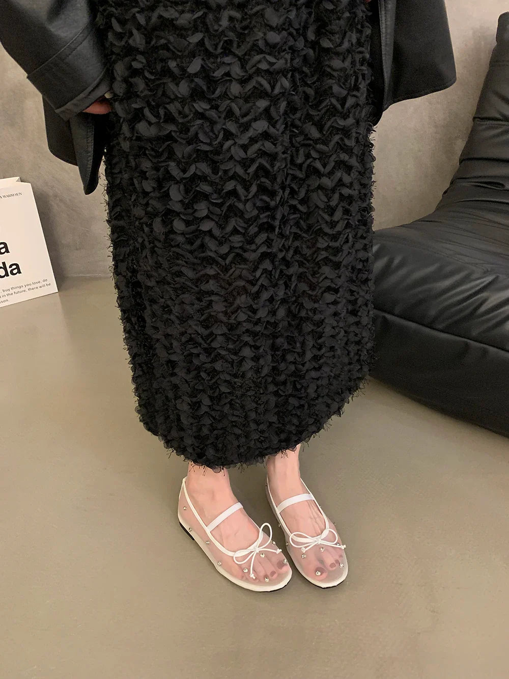 Flat Shoes Mesh Elegant Mary Jane Shoes Soft Sole Outdoor Dress Ballerinas