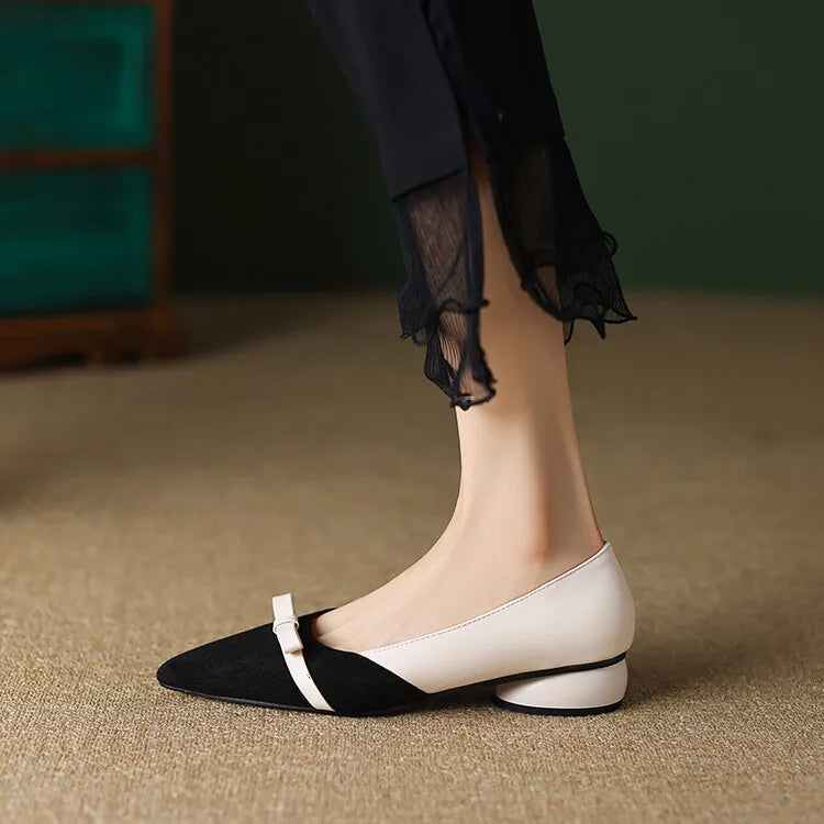 33-47 Bow Flat Shoes Pointed Color Matching Large Size Shoes Flat Shoes