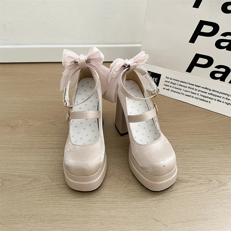 Night Club Platform Lolita Pumps Butterfly-knot High Heel Shoes Stripper Party Shoes