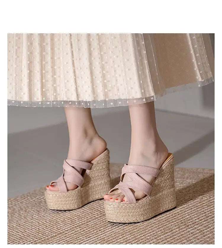 Size 32-39 Open Toe Sandals High Heel Wedge Platform Beach Sandals Shoes