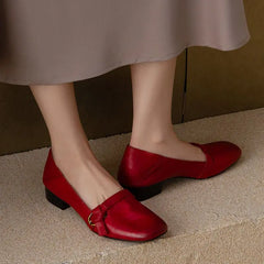 Square Toe Loafers Shoes Woman Soft Leather Retro Sandals Shallow Trend Soft Sole Shoes Comfort Zapatillas De Mujer