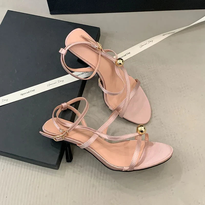 Ankle Strap Thin Heels Sandals Shoes Round Toe Footwear Party High Heels Sandals