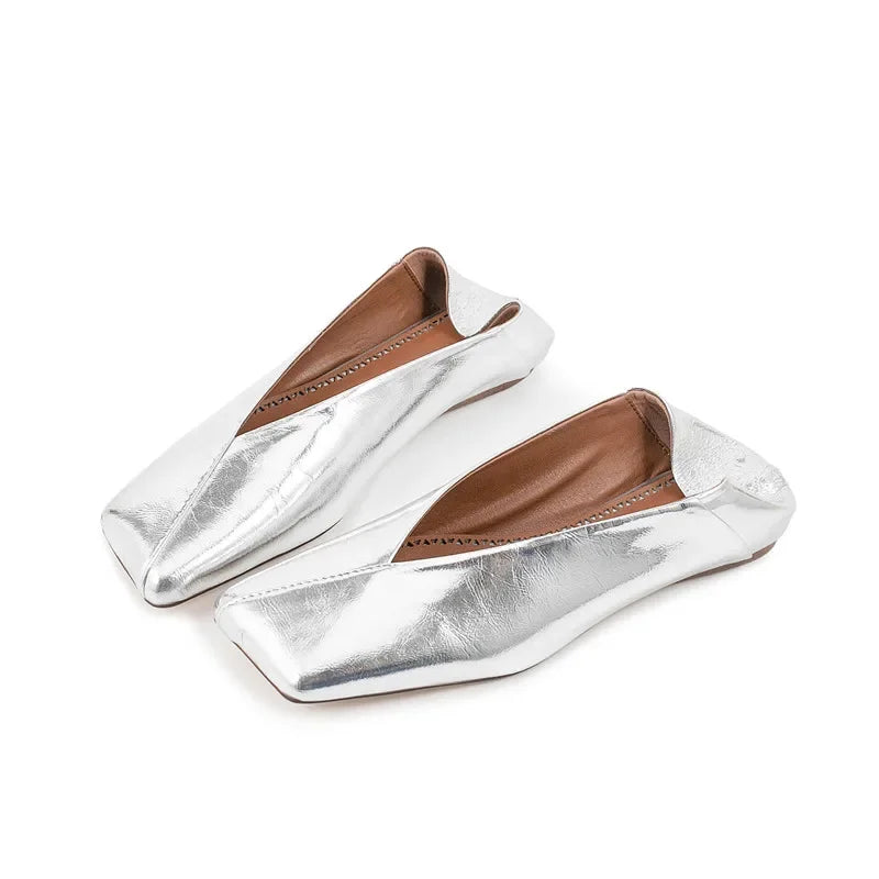 European and American Genuine Leather Flat Bottomed Square Toe Single Shoes
