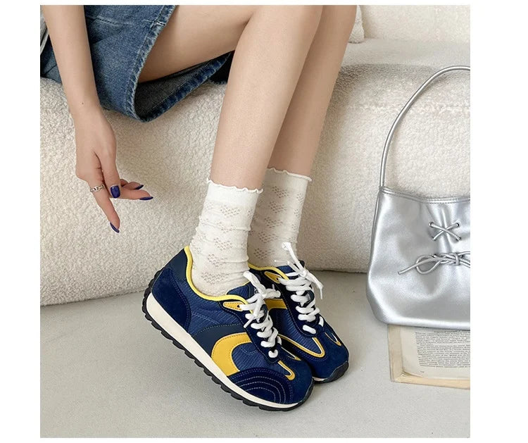 Forest System Round Toe Sneakers Trendy Mix Color Flat Shoes Retro Sports Shoes Casual Soft Sneakers