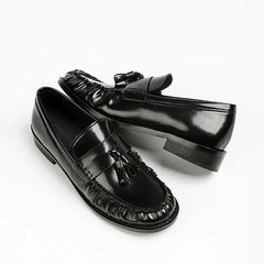 Patent Leather Tassel Design Loafers Square Heel Flat Shoes Comfortable College Style Shoes Zapatos De Mujer