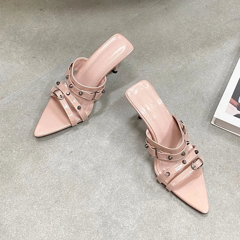 Pointed Toe Heels Pumps Slides Shoes In Slip Rivet High Heels Shoes