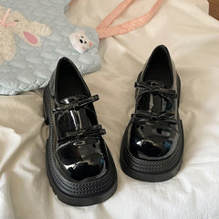 Womens Loafers Shoes Slip-on Bow-Knot Clogs Platform Black Flats Oxfords Slip On On Heels Butterfly Creepers Leather