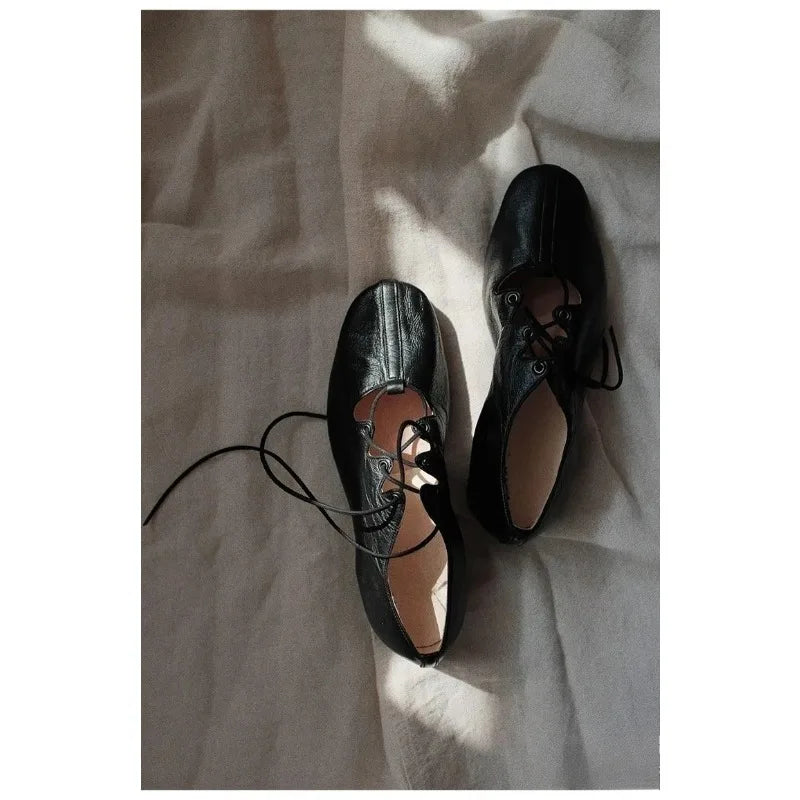 Ballet Shallow Flat Shoes Soft Commuting Retro Cross-laced Flat Mary Jane Shoes