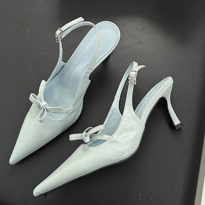 Elegant Butterfly-knot Thin Heels Slingbacks Shoes Buckle Strap Banquet Zapatos De Mujer