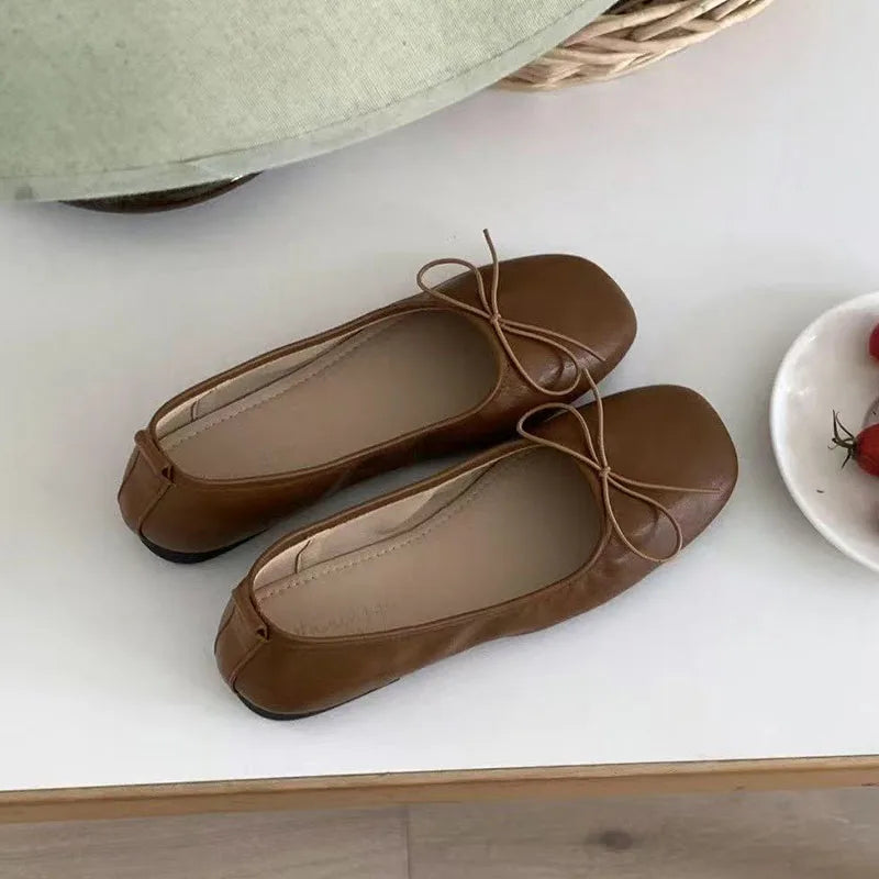 Flats Soft Leather Eelgant Brand Round Toe Shallow Slip On Casual Ballet Shoes