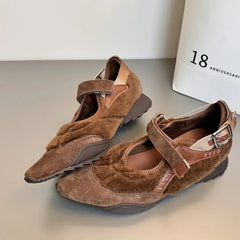 Casual Mary Jane Shoes Ins Style Pointed Toe Shallow Hook Loop Belt Buckle Street Sandals Brown/apricot Pumps