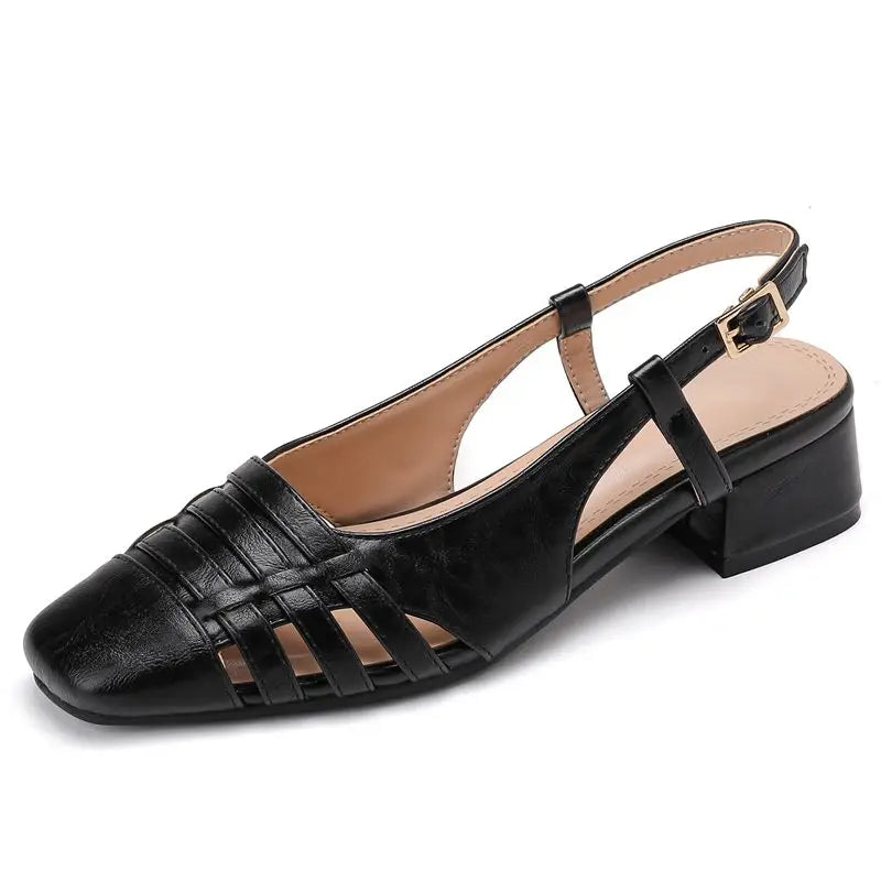 Design Vintage Square Toe Block Heels 3.5cm Back Buckle Strap Big Size 43 Dating Shoes 31 32