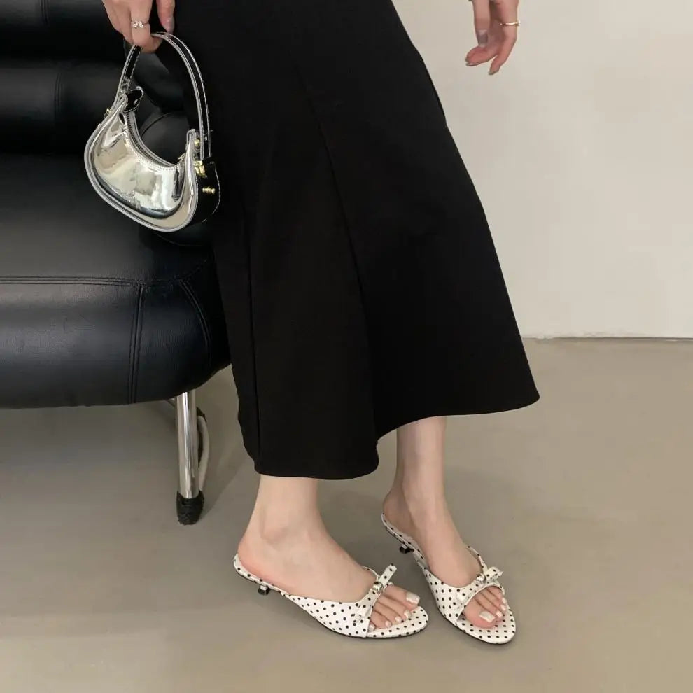 String Bead High-Heeled Shoes Ladys Slippers Outdoor Slides Pantofle Butterfly-Knot Low Rubber Flip Flops Hawaiian PU