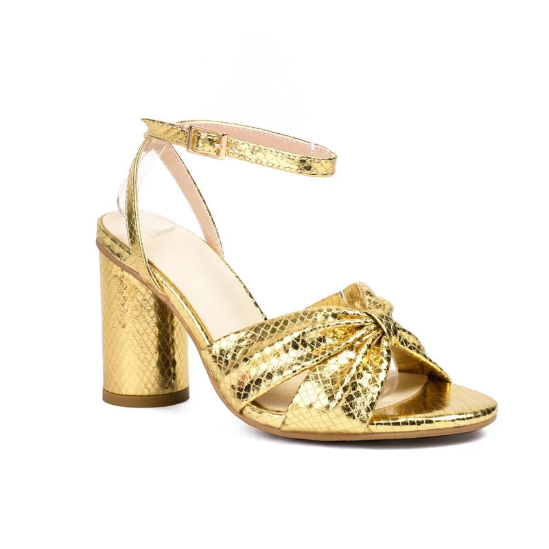 Gold Silver Greens Gladiator Sandals Round High Heel Ankle Strap American Style All-match Shoes Big Size 50