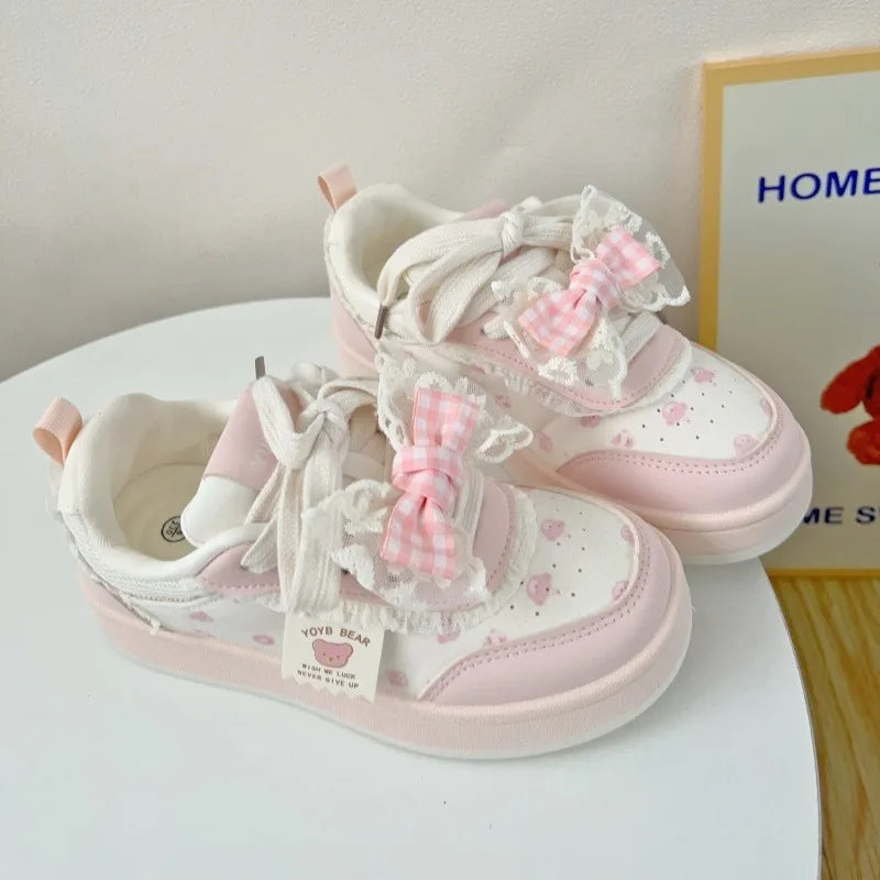 Students Sneakers Cute Causal Shoes School Patchwork Non-slip Sports Shoes with Bowknot