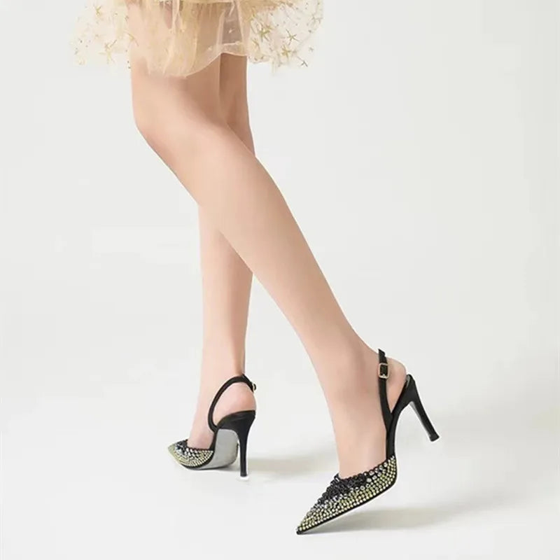 Rhinestones Gradient Slingbacks Bling Crystal Banquet Stiletto High Heels Party Prom Shoes