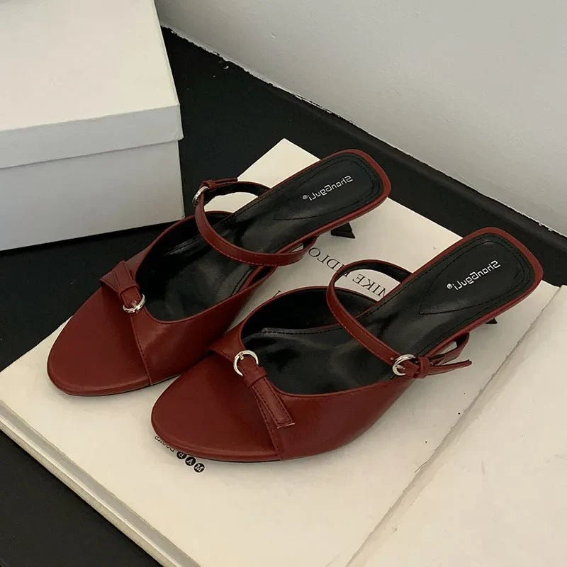 Shallow Elegant Low Heel Pumps Shoes Casual Slides Footwear Slip On Heeled Sandals Shoes