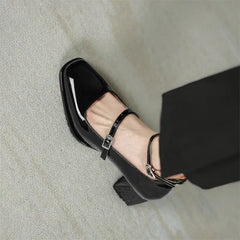 heels Shoes Mary Jane Shoes Woman Pumps Patent Leather High Heels Red Wedding Shoes Double Buckle