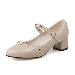 Big Size Shoes Woman Footwear Rivets Studs Large Size Dress PU TPR Med Rome Hoof Heels Rivets Studs Big Size Shoes